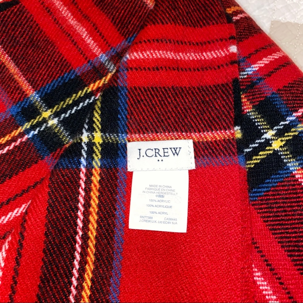 NWOT J Crew Plaid Red Fringe Scarf Apprx 24’x78’ - Picture 2 of 4